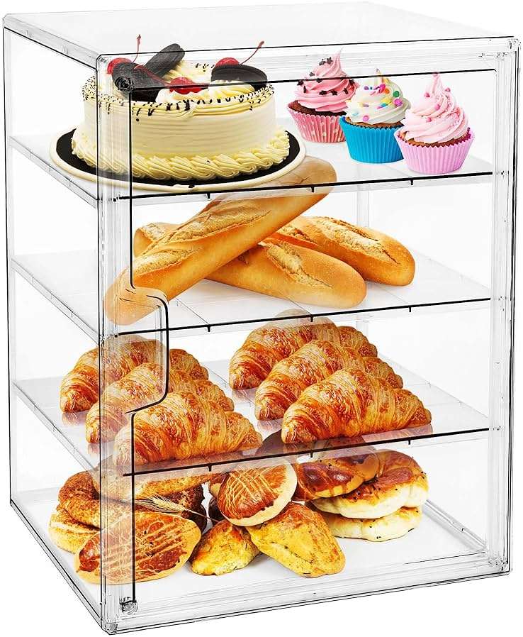 MEI NIAN Pastry Display Case,Bread Box for Kitchen Countertop,4-Layer Adjustable BreadBox, Large Capacity Bread Box for Home-baked Breads,Muffins,Bagel Storage Container, Bread Holder 1-Pack - Image 1