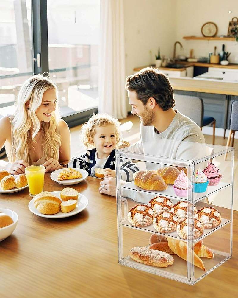 MEI NIAN Pastry Display Case,Bread Box for Kitchen Countertop,4-Layer Adjustable BreadBox, Large Capacity Bread Box for Home-baked Breads,Muffins,Bagel Storage Container, Bread Holder 1-Pack - Image 2