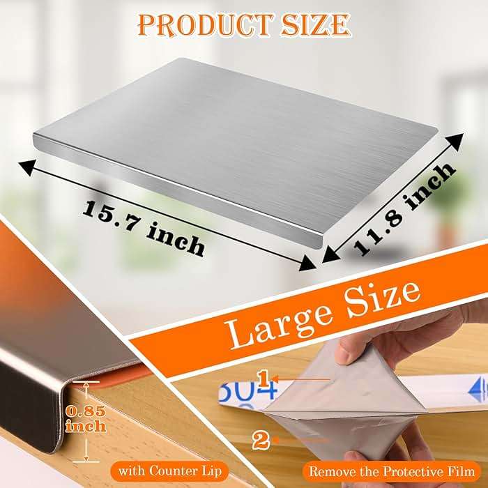 HUAKENER Large Stainless Steel Cutting Boards for Kitchen, Cutting Board with Counter Lip, Cutting Board with Silicone Mat for Meat, Fruits, Vegetables, Bread (15.7 x 11.8 Inch) - Image 2