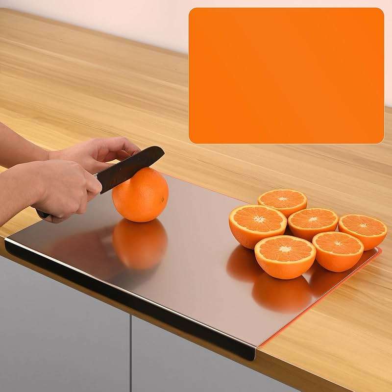 HUAKENER Large Stainless Steel Cutting Boards for Kitchen, Cutting Board with Counter Lip, Cutting Board with Silicone Mat for Meat, Fruits, Vegetables, Bread (15.7 x 11.8 Inch) - Image 7
