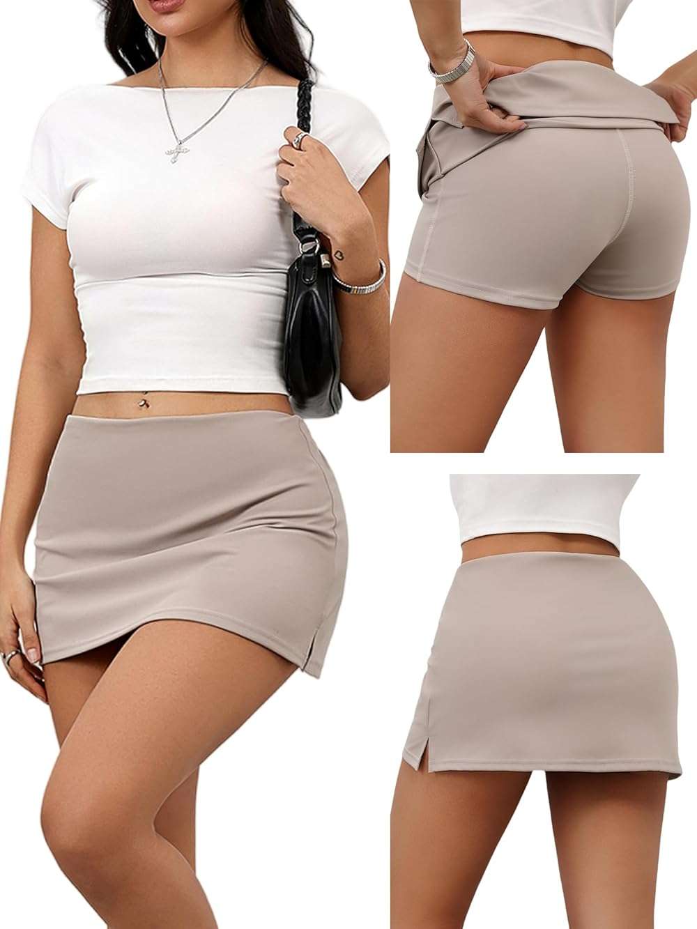 Danysu Stretchy Mini Skorts Low Waist Skirt with Shorts Side Slit 2026 Sports Daily Going Out Outfits - Image 3