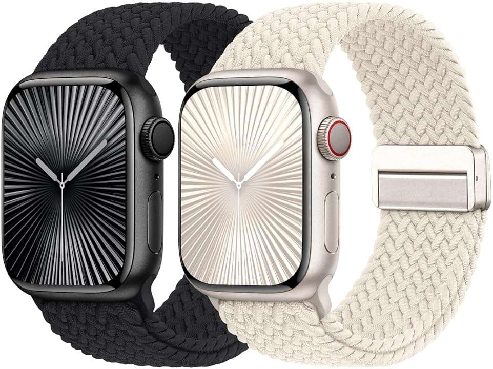 Braided Stretchy Bands with Magnetic Clasp Compatible for Apple Watch Band 38mm 40mm 41mm 42mm 44mm 45mm 46mm 49mm Women Men, Nylon Sport Solo Loop for iWatch Series 11 10 9 8 7 6 5 4 3 Ultra 3 2 1 SE - Image 1