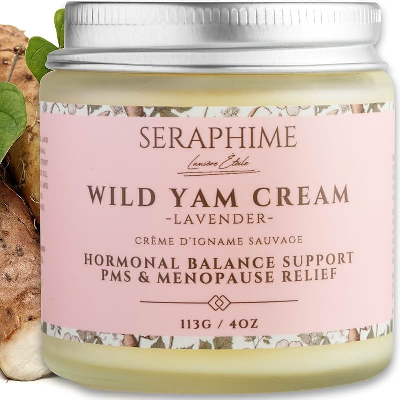 Seraphime Wild Yam Cream for Hormone Balance - Gift for Mom - Menopause and PMS Support for Women - Wild Yam Balancing Cream - Hot Flashes, Night Sweats, Mood Swings, Low Energy - Lavender 4oz - Product Image
