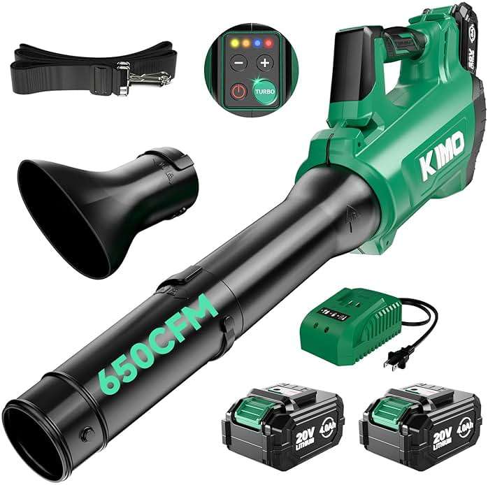 KIMO Leaf Blower Cordless with Battery and Charger, 650CFM 160MPH, Turbo Mode and 4 Speeds, Brushless Motor, 2 Pack 4000mAh Battery Powered Leaf Blowers for Lawn Care, Shoulder Strap, 3 Extended Tube - Image 1