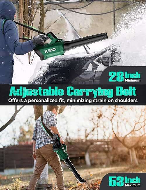 KIMO Leaf Blower Cordless with Battery and Charger, 650CFM 160MPH, Turbo Mode and 4 Speeds, Brushless Motor, 2 Pack 4000mAh Battery Powered Leaf Blowers for Lawn Care, Shoulder Strap, 3 Extended Tube - Image 6