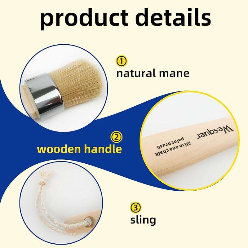 Wesquer Chalk Paint Brush Natural Bristle Round Paint Brush Wax Brushes for Waxing Furniture, Painting Stencil, Home Decor, DIY Art Crafts, Watercolor, Graffiti Creation - 3Pack - Image 3