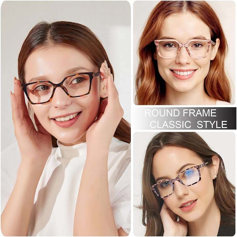 EYEURL 4 Pack Fashion Oversized Reading Glasses for Women Men Blue Light Blocking Computer Square Readers with Spring Hinge Designer Ladies Large Frame Square Anti UV Ray Eyeglasses 1.5 - Image 7