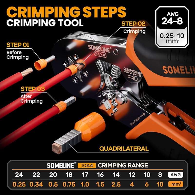 SOMELINE Ferrule Crimping Tool Kit, 36 Sizes Ferrules, AWG 24-8 Ferrule Crimper, with Square Crimping Pliers and Automatic Wire Stripper, Ferrule Terminal Assortment Kit (Stackable Tool Box) - Image 2