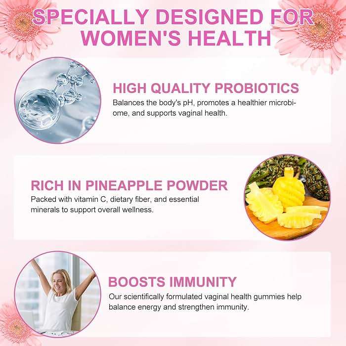 MXCZBSM Vaginal Probiotics Gummies for Women, PH Balance for Women, Hawaiian Pineapple Gummies for PH Health, Improve Immune, Women's Vaginal Health Supplement, 60 Gummies - Image 3