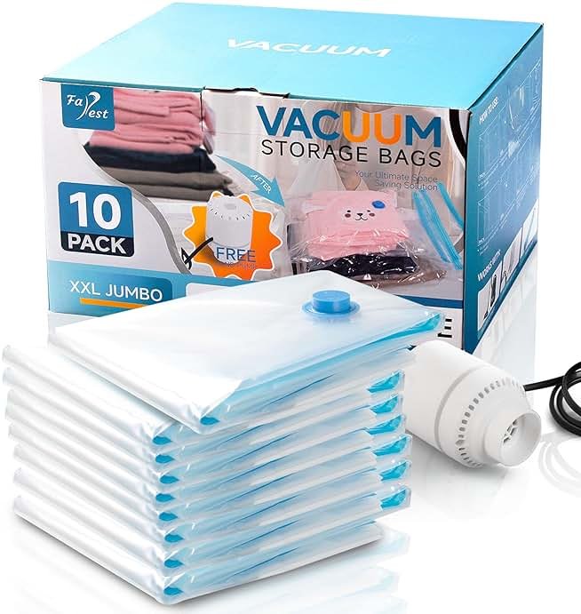 10 Pack XXL Jumbo Vacuum Storage Bags with Electric Air Pump, Space Saver Bags,Compression for Comforters and Blankets,Duvets,Pillows,Travel(47.2x35 in) - Product Image