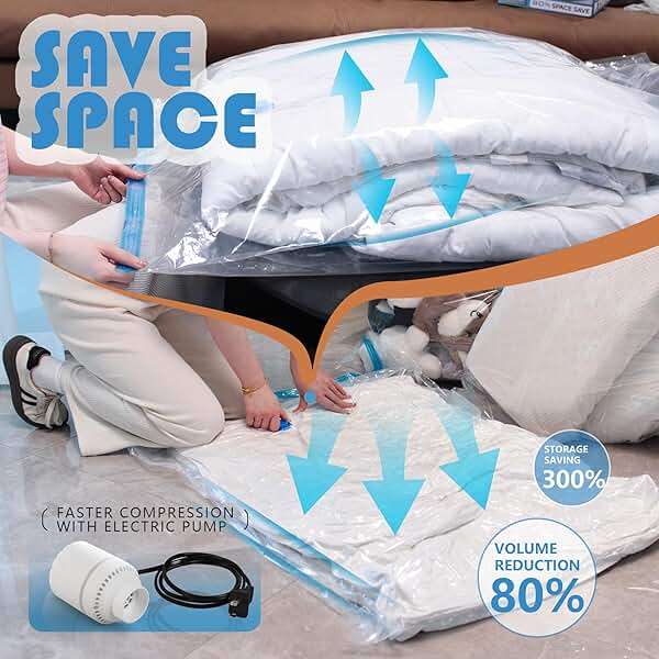 10 Pack XXL Jumbo Vacuum Storage Bags with Electric Air Pump, Space Saver Bags,Compression for Comforters and Blankets,Duvets,Pillows,Travel(47.2x35 in) - Image 3