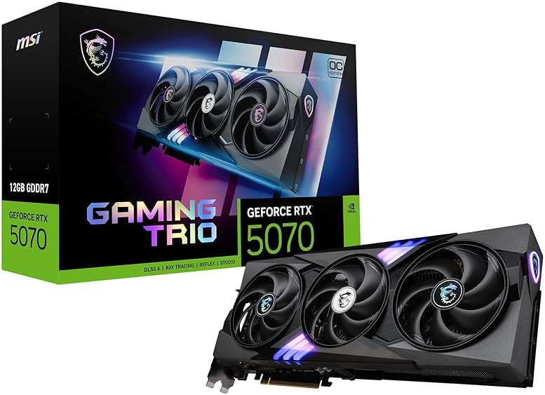 msi RTX 5070 12G Gaming Trio OC Graphics Card (12GB GDDR7, 192-bit, Extreme Performance: 2625 MHz, DisplayPort x3 2.1a, HDMI 2.1b, NVIDIA Blackwell Architecture) - Image 1