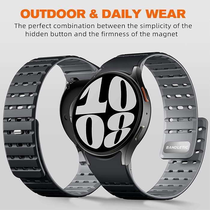 Bandletic Magnetic Silicone Band Compatible with Samsung Galaxy Watch 7 6 5 4 FE 40mm 44mm/for Galaxy Watch 6 4 Classic 43mm 47mm 42mm 46mm/Watch 5 Pro 45mm, 20mm No Gap Sport Strap for Men Women - Image 4
