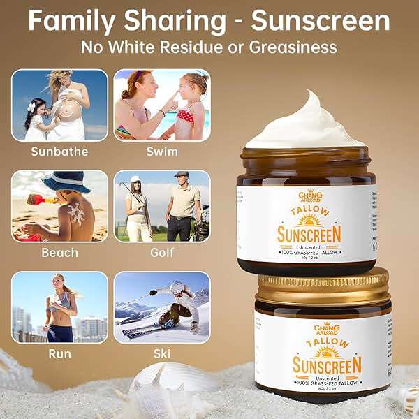 Beef Tallow Sunscreen SPF 50+ 100% Organic Grass-Fed Beef Tallow for Skin, face for women | Natural Sunscreen No Chemicals - Hyaluronic & Centella Sunscreen 60g*2pcs - Image 4