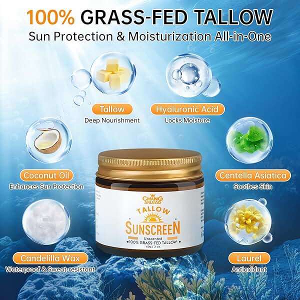 Beef Tallow Sunscreen SPF 50+ 100% Organic Grass-Fed Beef Tallow for Skin, face for women | Natural Sunscreen No Chemicals - Hyaluronic & Centella Sunscreen 60g*2pcs - Image 7
