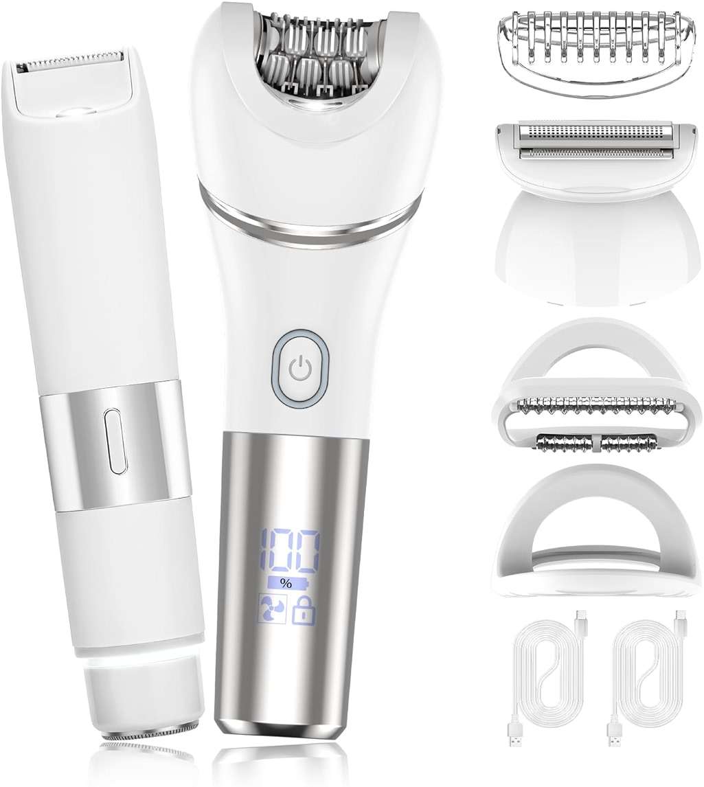 Zesuti Epilators Hair Removal for Women-2 in 1 Eletctric Razors for Women,Dual Head Bikini Trimmer for Pubic Hair/Lady Facial Razor,Cordless Epilator Body Shaver for Smooth Wet/Dry Shaving,Led Light - Image 1