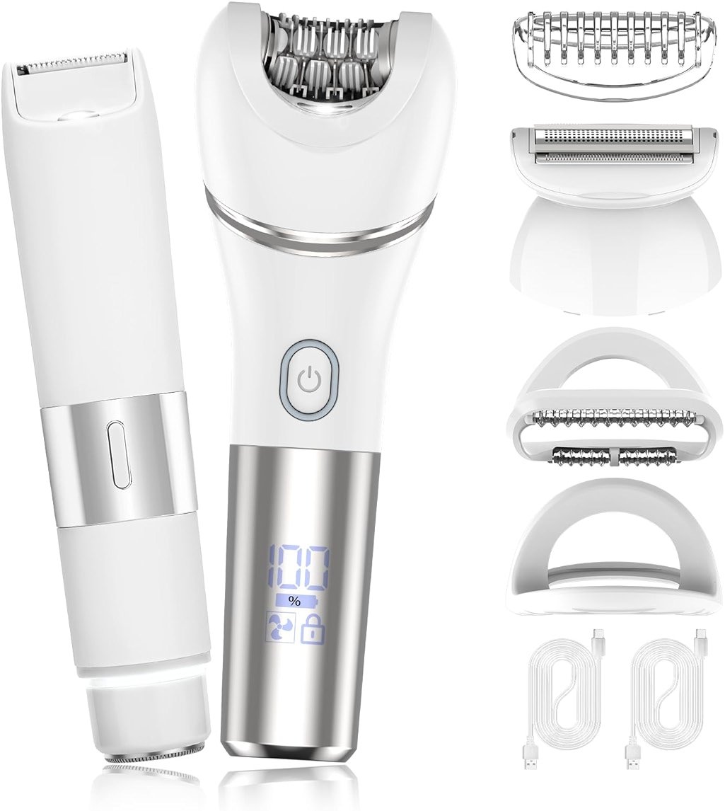 Zesuti Epilators Hair Removal for Women-2 in 1 Eletctric Razors for Women,Dual Head Bikini Trimmer for Pubic Hair/Lady Facial Razor,Cordless Epilator Body Shaver for Smooth Wet/Dry Shaving,Led Light - Product Image