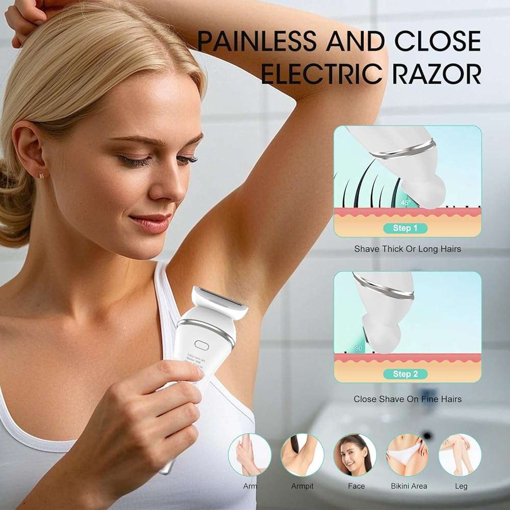 Zesuti Epilators Hair Removal for Women-2 in 1 Eletctric Razors for Women,Dual Head Bikini Trimmer for Pubic Hair/Lady Facial Razor,Cordless Epilator Body Shaver for Smooth Wet/Dry Shaving,Led Light - Image 3