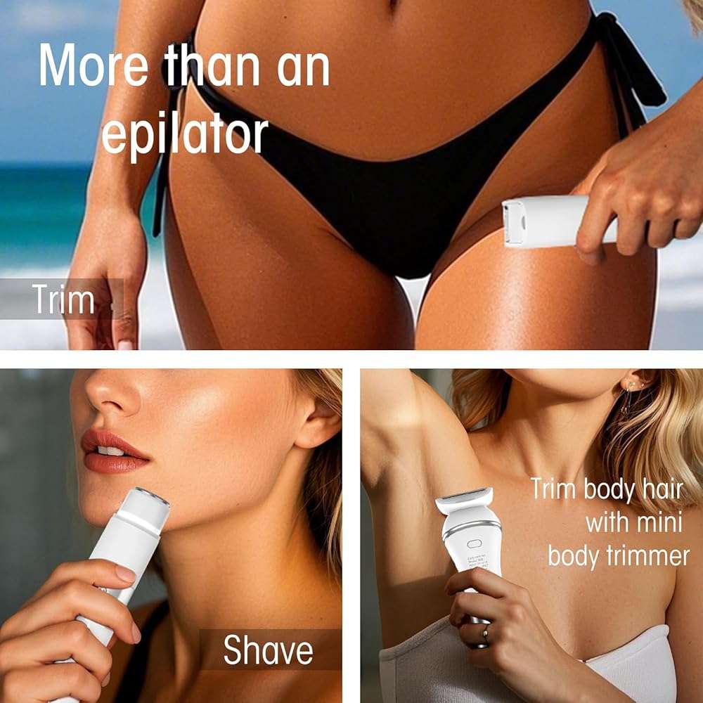Zesuti Epilators Hair Removal for Women-2 in 1 Eletctric Razors for Women,Dual Head Bikini Trimmer for Pubic Hair/Lady Facial Razor,Cordless Epilator Body Shaver for Smooth Wet/Dry Shaving,Led Light - Image 6