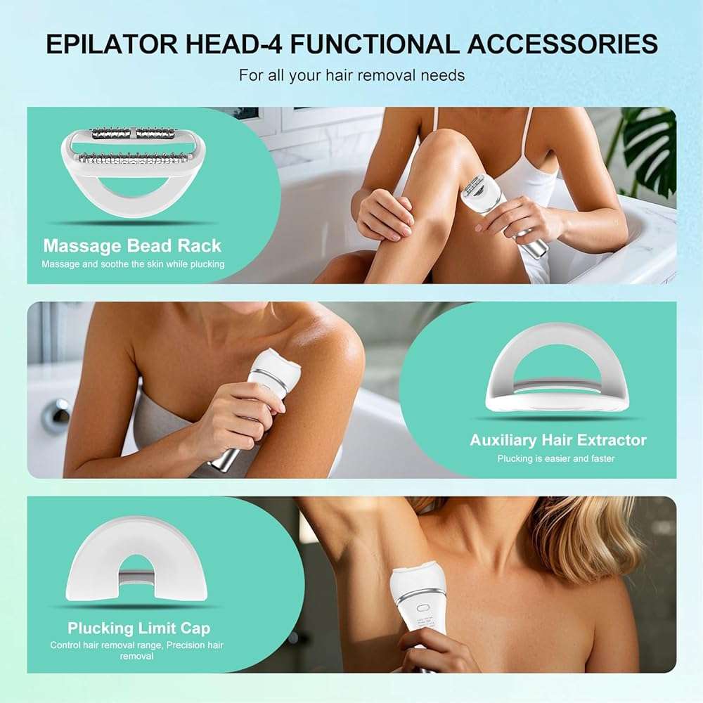 Zesuti Epilators Hair Removal for Women-2 in 1 Eletctric Razors for Women,Dual Head Bikini Trimmer for Pubic Hair/Lady Facial Razor,Cordless Epilator Body Shaver for Smooth Wet/Dry Shaving,Led Light - Image 8