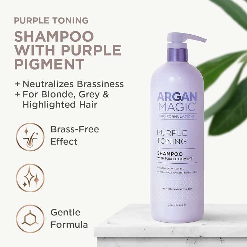 Argan Magic Purple Toning Shampoo – Neutralizes Brassiness for Blonde, Grey & Highlighted Hair | Infused with Argan Oil | Paraben-Free | (32 Oz) - Image 3