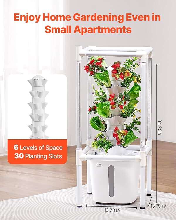VEVOR Hydroponic Growing System with Grow Light, 30 Pods Vertical 6 Tiers Hydroponic Tower, Home Hydronic Garden with Water Pump, Plants Germination Kit for Indoor Herbs, Fruits and Vegetables - Image 3