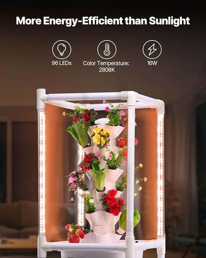 VEVOR Hydroponic Growing System with Grow Light, 30 Pods Vertical 6 Tiers Hydroponic Tower, Home Hydronic Garden with Water Pump, Plants Germination Kit for Indoor Herbs, Fruits and Vegetables - Image 4