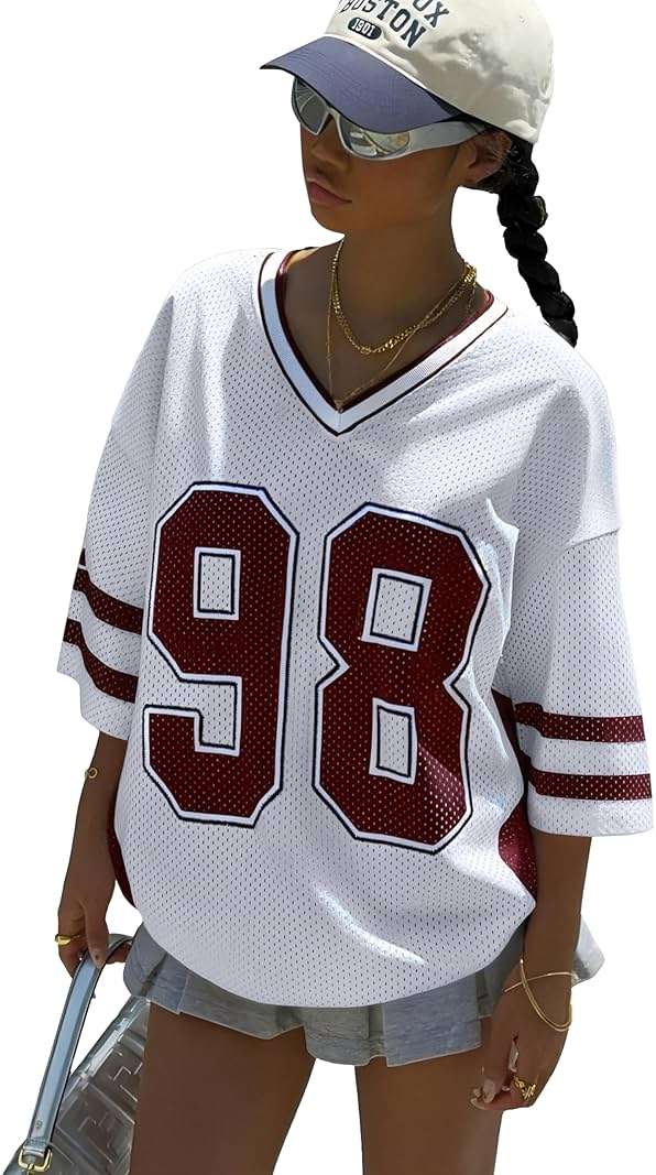 Jersey Shirts for Women Y2k Graphic Number Shirt Oversized V Neck Shirts Casual Streetwear Summer Tops - Image 2