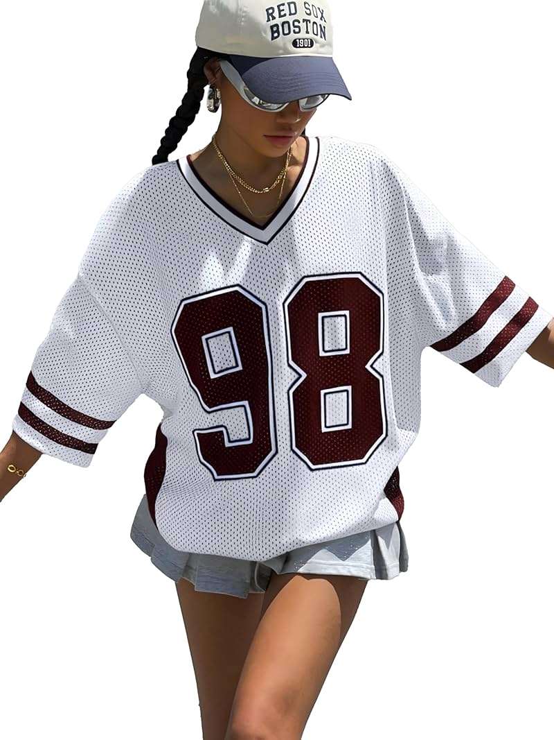 Jersey Shirts for Women Y2k Graphic Number Shirt Oversized V Neck Shirts Casual Streetwear Summer Tops - Image 4