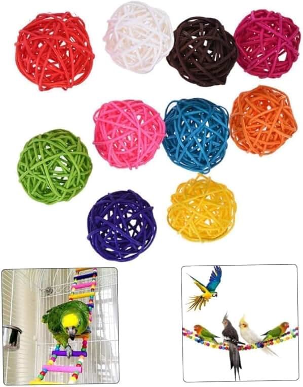 10PCS Multicolor Rattan Balls,Multifunction Wicker Ball,Crafts DIY Accessories Vase Fillers Ornaments,Birds Quaker Parrot Parakeet Chewing Pet Bite Ball for Budgies Hamsters Ball Orbs,Pet Supplies - Product Image