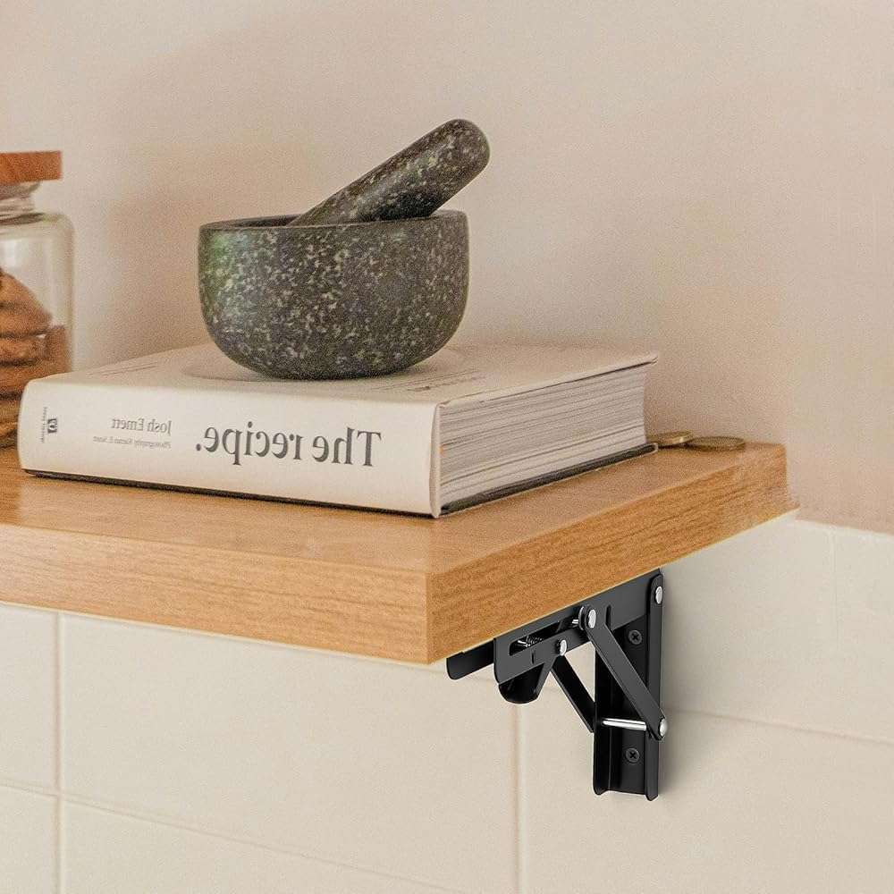 JOY DECOR 12 Inch Heavy Duty Folding Shelf Brackets, 2 Pack (1 Pair) Collapsible Wall Mounted Brackets for Fold Down Table, Stainless Steel Folding Table Hinge, Matte Black - Image 9