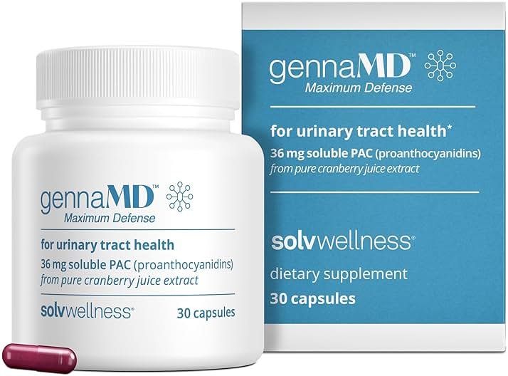 Solv Wellness GennaMD Cranberry Supplement for Urinary Tract Health Support - Advanced 36 mg Soluble PAC from 100% Cranberry Juice Extract - Small, Easy-to-Swallow Capsules - 30 Capsules - Product Image