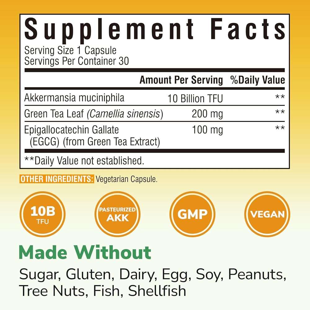 Vitalibre Akkermansia Probiotic 10 Billion TFU, with Concentrated EGCG from Green Tea Extract, GLP-1 Supplement for Gut Health, Metabolism Support & Sustain Energy Levels, 30 Vegan Capsules, No Gluten - Image 2