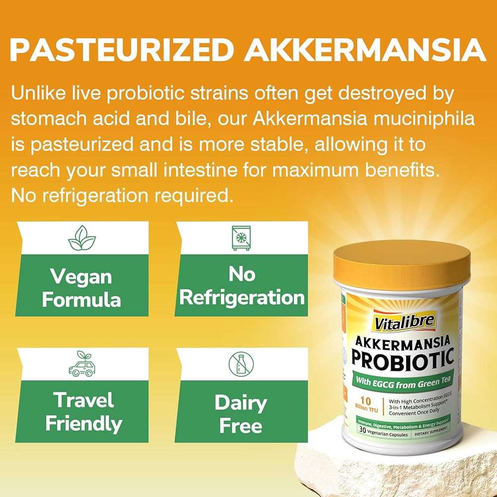 Vitalibre Akkermansia Probiotic 10 Billion TFU, with Concentrated EGCG from Green Tea Extract, GLP-1 Supplement for Gut Health, Metabolism Support & Sustain Energy Levels, 30 Vegan Capsules, No Gluten - Image 6