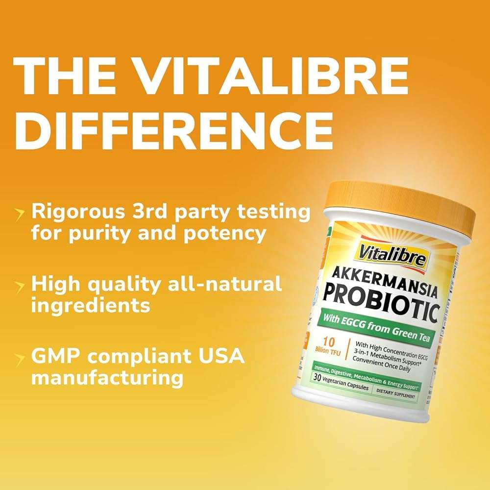 Vitalibre Akkermansia Probiotic 10 Billion TFU, with Concentrated EGCG from Green Tea Extract, GLP-1 Supplement for Gut Health, Metabolism Support & Sustain Energy Levels, 30 Vegan Capsules, No Gluten - Image 8