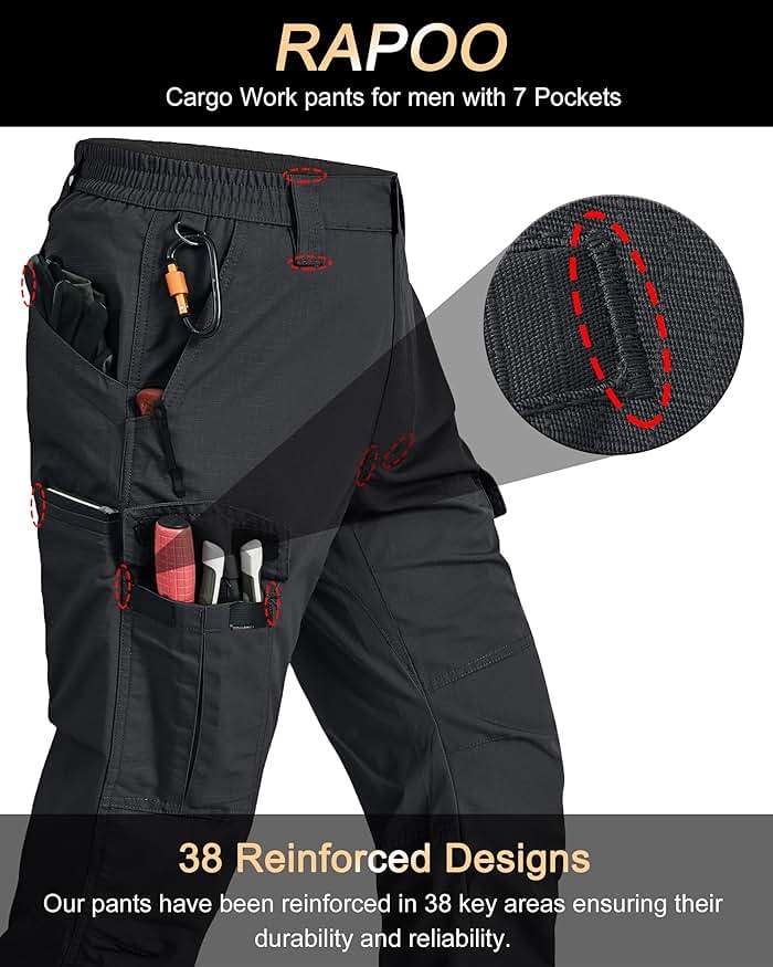 Rapoo Mens Cargo Pants Ripstop Water Resistant Breathable Tactical Hiking Pants with 7 Pockets - Image 2