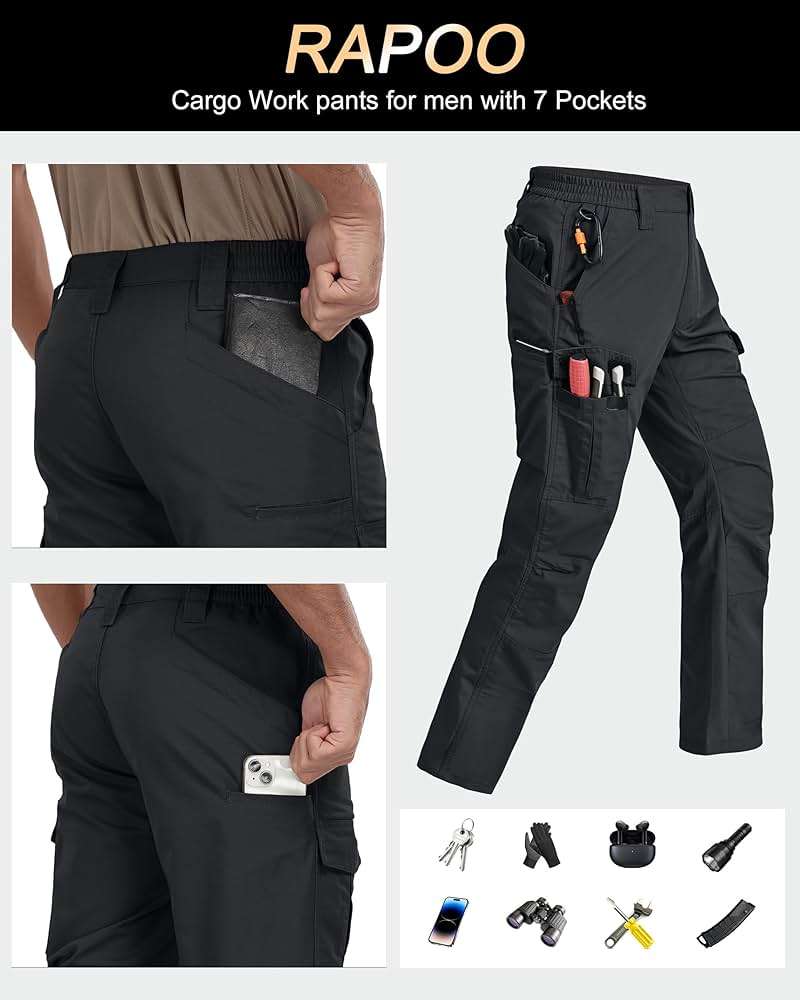 Rapoo Mens Cargo Pants Ripstop Water Resistant Breathable Tactical Hiking Pants with 7 Pockets - Image 5