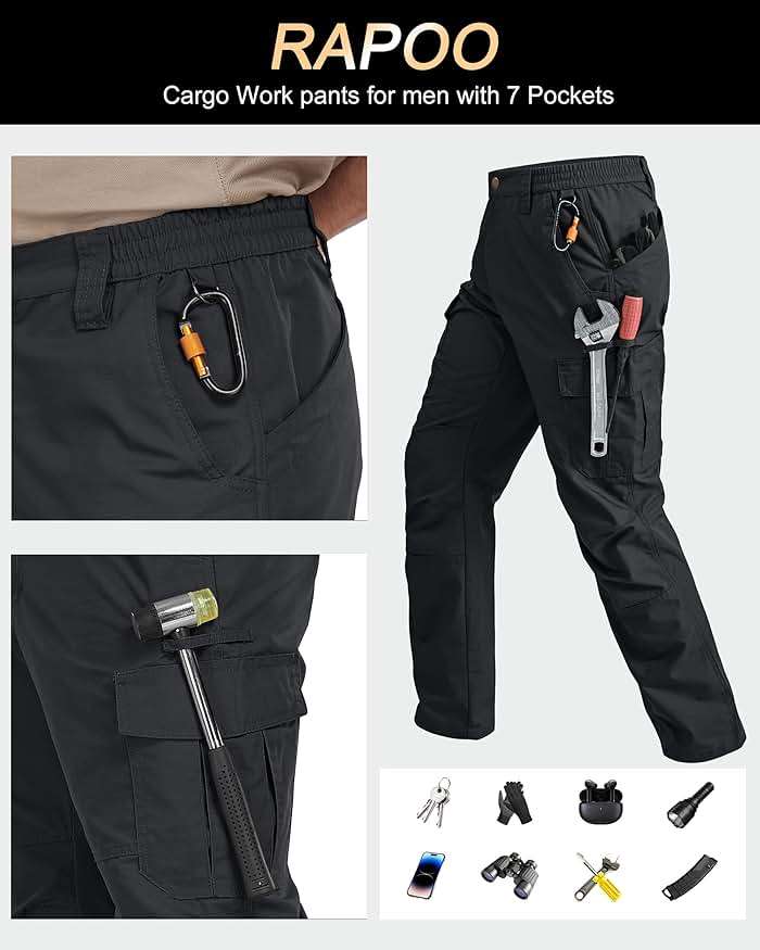 Rapoo Mens Cargo Pants Ripstop Water Resistant Breathable Tactical Hiking Pants with 7 Pockets - Image 6