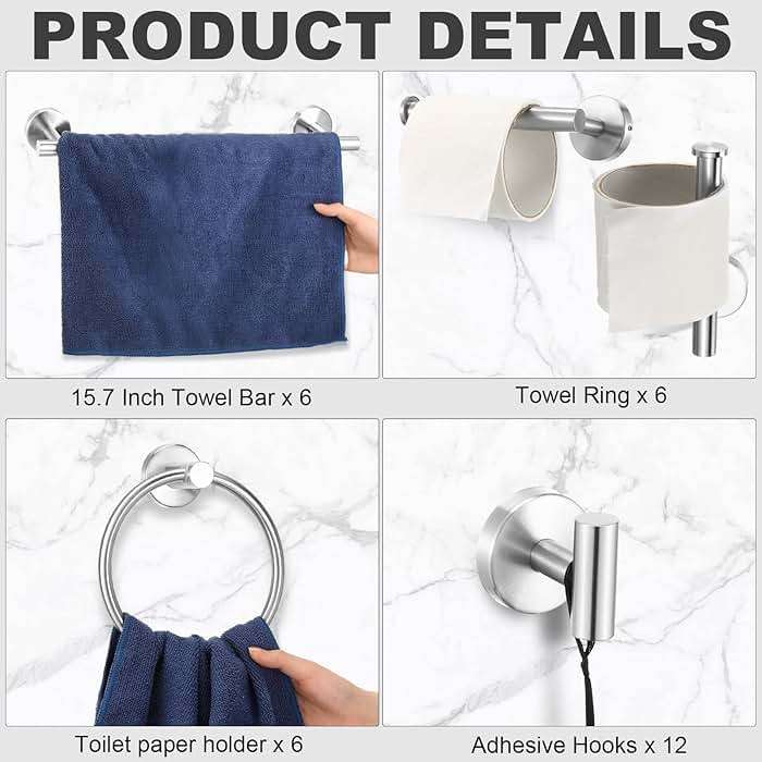 Blulu 30 Pcs Bathroom Hardware Set, 16" Towel Bar, Hook, Ring, Toilet Paper Holder (Brushed Nickel) - Image 3