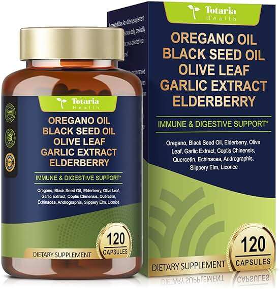Totaria Oil of Oregano with Black Seed Oil Capsules High Absorption with Garlic,Olive Leaf,Quercetin,Black Pepper and More Supplement for Women and Men Immune Support Digestive Health 120 Counts - Image 1