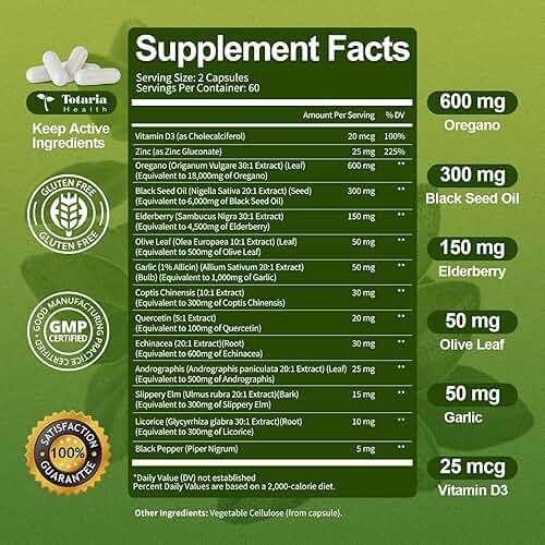 Totaria Oil of Oregano with Black Seed Oil Capsules High Absorption with Garlic,Olive Leaf,Quercetin,Black Pepper and More Supplement for Women and Men Immune Support Digestive Health 120 Counts - Image 6