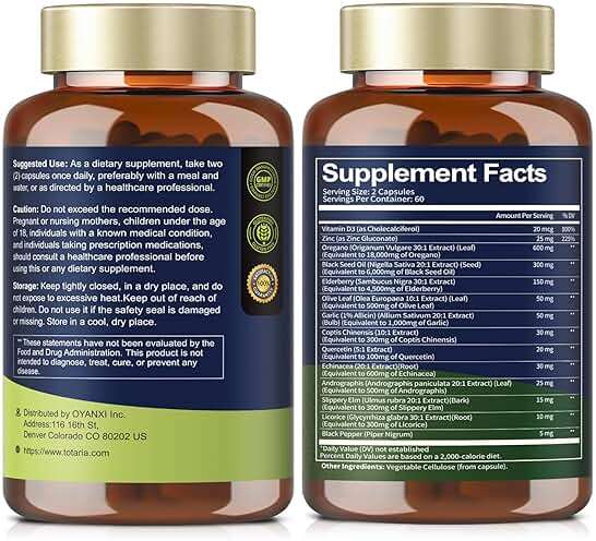 Totaria Oil of Oregano with Black Seed Oil Capsules High Absorption with Garlic,Olive Leaf,Quercetin,Black Pepper and More Supplement for Women and Men Immune Support Digestive Health 120 Counts - Image 7