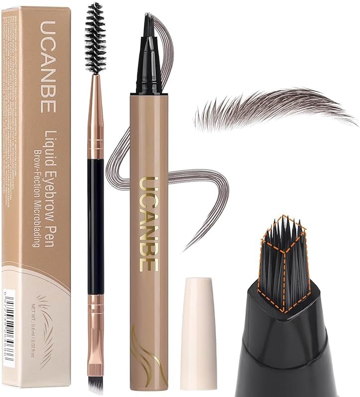 UCANBE Brow-Fection Angled Brush Eyebrow Pen, Liquid Microblading Eyebrow Pencils for Women, Wild Natural Brow Pen for Realistic Hair-Like Brows, Easy to Color, Waterproof, Lasts All Day, Ash Brown - Product Image