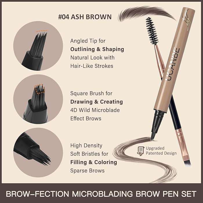 UCANBE Brow-Fection Angled Brush Eyebrow Pen, Liquid Microblading Eyebrow Pencils for Women, Wild Natural Brow Pen for Realistic Hair-Like Brows, Easy to Color, Waterproof, Lasts All Day, Ash Brown - Image 2