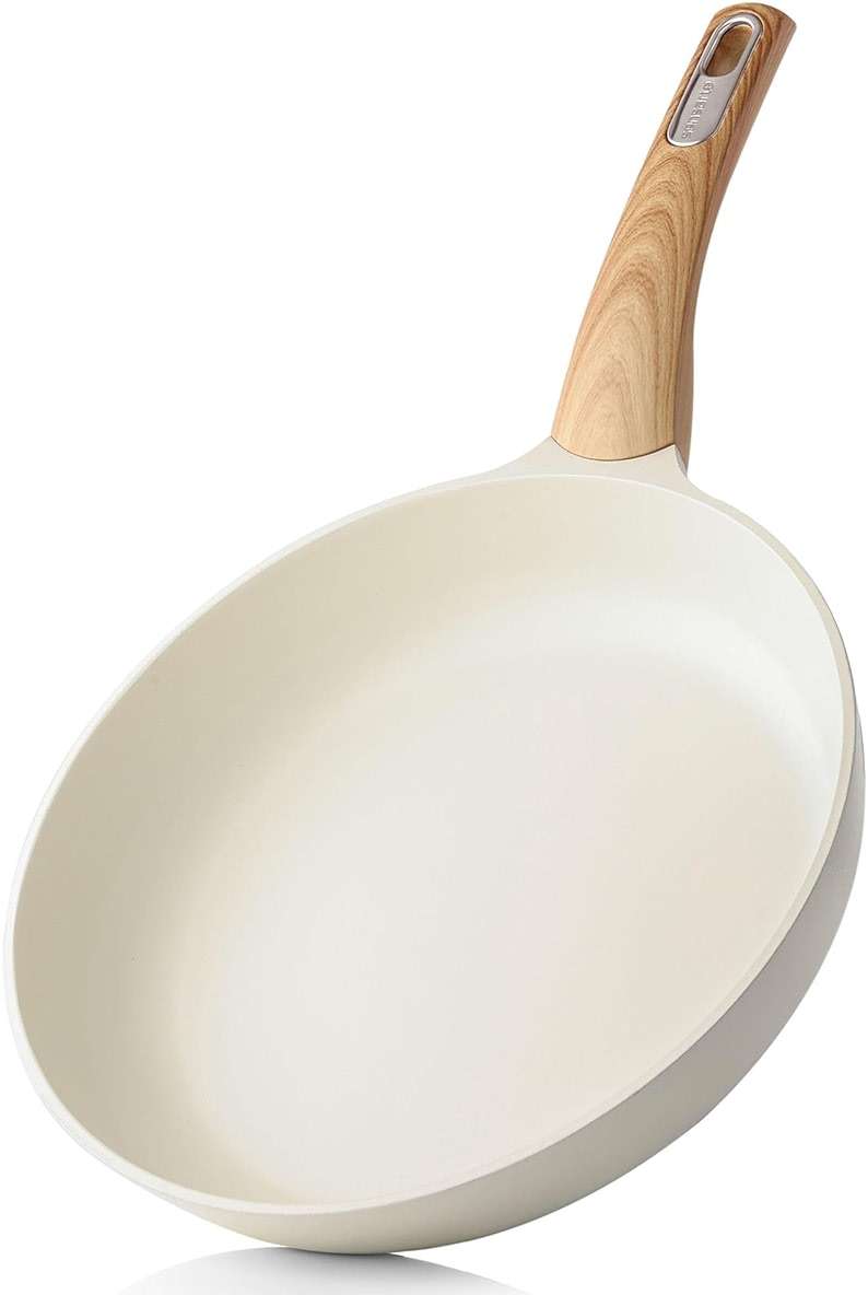 SENSARTE Ceramic Nonstick Frying Pan Small Skillet 8/9.5/11/12.5Inch Non Stick Omelet Pan, Non-toxic Kitchen Cooking Chef's Pan, Free of Intentionally Added PFOA/PFAS/PTFE, Induction Compatible, White - Image 1