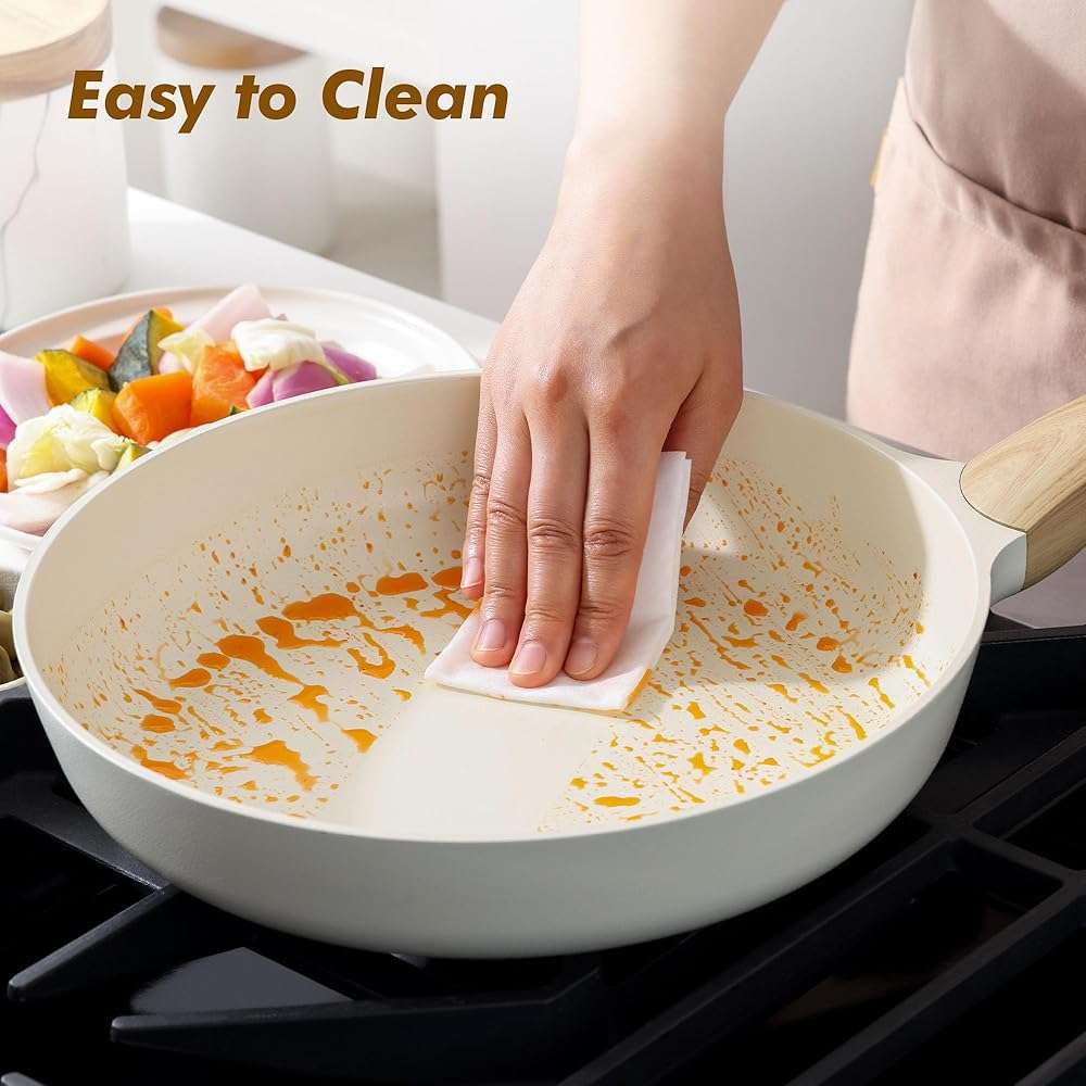 SENSARTE Ceramic Nonstick Frying Pan Small Skillet 8/9.5/11/12.5Inch Non Stick Omelet Pan, Non-toxic Kitchen Cooking Chef's Pan, Free of Intentionally Added PFOA/PFAS/PTFE, Induction Compatible, White - Image 2