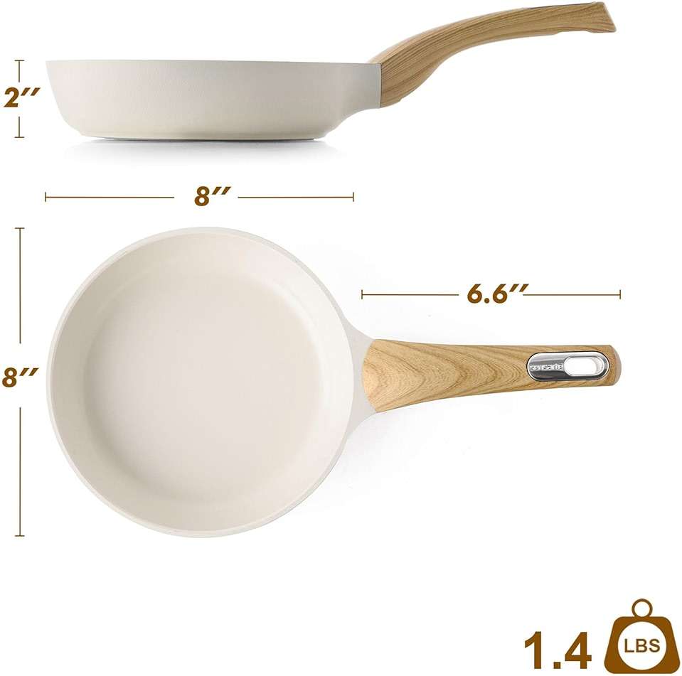 SENSARTE Ceramic Nonstick Frying Pan Small Skillet 8/9.5/11/12.5Inch Non Stick Omelet Pan, Non-toxic Kitchen Cooking Chef's Pan, Free of Intentionally Added PFOA/PFAS/PTFE, Induction Compatible, White - Image 3
