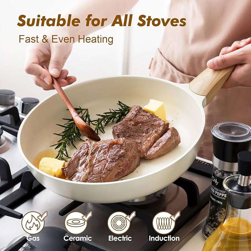 SENSARTE Ceramic Nonstick Frying Pan Small Skillet 8/9.5/11/12.5Inch Non Stick Omelet Pan, Non-toxic Kitchen Cooking Chef's Pan, Free of Intentionally Added PFOA/PFAS/PTFE, Induction Compatible, White - Image 5