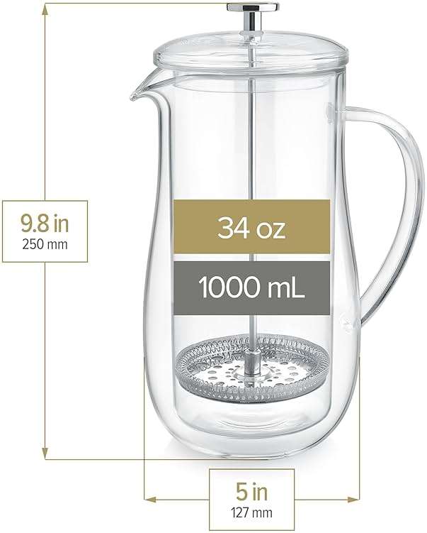 Teabloom Insulated Double-Walled Glass French Press – 100% Plastic-Free Tea & Coffee Press for Pure, Rich Flavor | 34 oz Precision Brewer | Connoisseur's Choice - Image 2