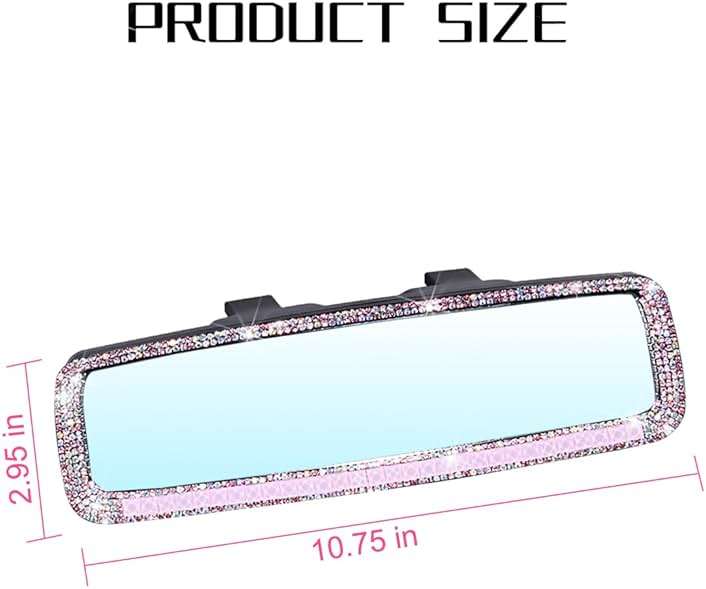 BLAU GRUN Bling Car Rear View Mirror, Rhinestones Crystal Clip-on Rearview Mirror with HD Glass, Compatible with Most Cars, SUVs, Vehicles, Auto Interior Accessories for Women Girl (Pink) - Image 2